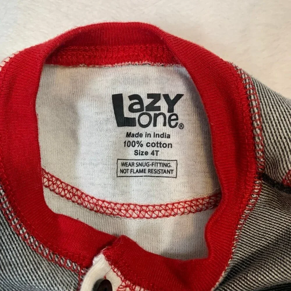 5/$25 Lazy One Kids 4T Buffalo Plaid Tailgate Red Truck Christmas Union Suit Pjs